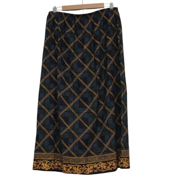 Vintage 90s Maxi Skirt Size 16 Pull On Equestrian Derby Gold Chain Plaid Retro - Picture 5 of 9